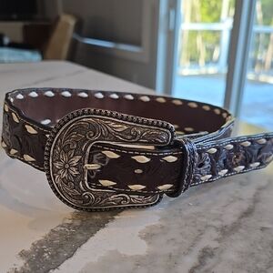 Nocona 24" Brown Leather Belt with Silver Buckle